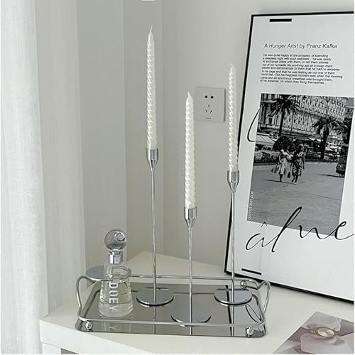 61TDlC83FpL._SL500_.jpg Denique Candlestick Holders Set - 6 Silver Taper Holders for Vintage Modern Table Centerpieces, Home & Wedding Decor. - Image 5