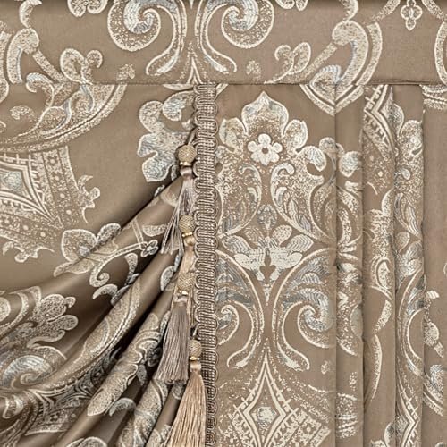 61pHAruF8sL._SL500_.jpg Loom and Mill Luxury Waterfall Valance - Elegant Jacquard Curtain with Tassels for Living Room, Bedroom (Light Coffee, 79" W, 1 Panel) - Image 6