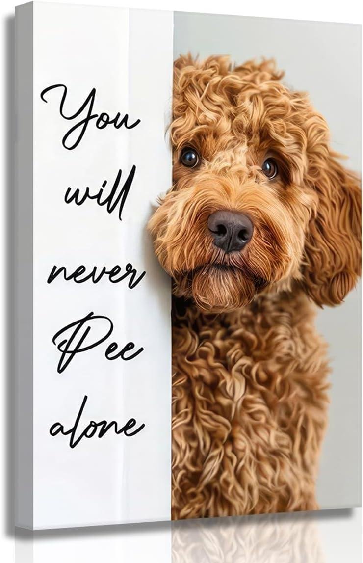 our Review: Never Pee Alone with This Charming goldendoodle Canvas Art