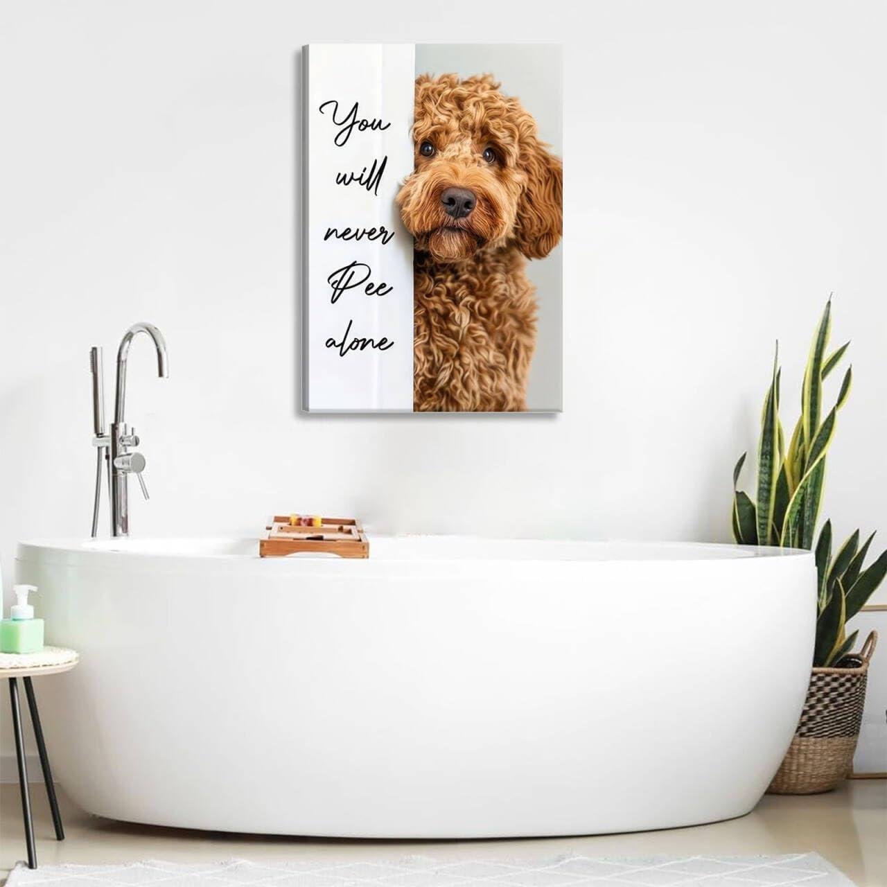Our Review: Never Pee Alone with This Charming Goldendoodle Canvas Art