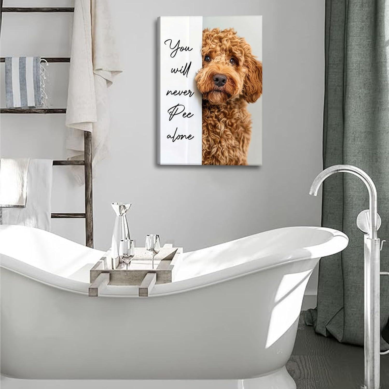 Our Review: Never Pee Alone with This Charming Goldendoodle Canvas Art