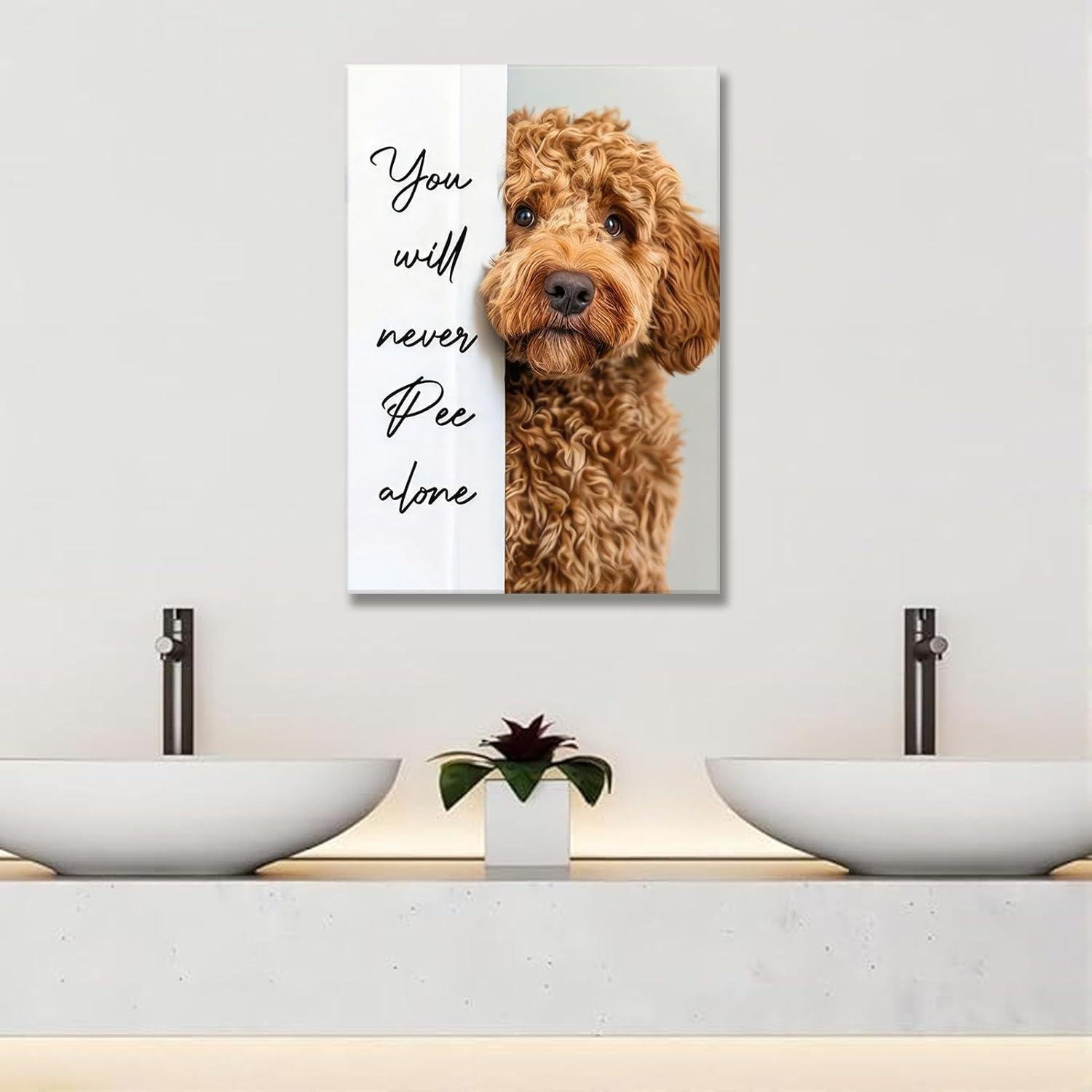 Our Review: Never Pee Alone with This Charming Goldendoodle Canvas Art