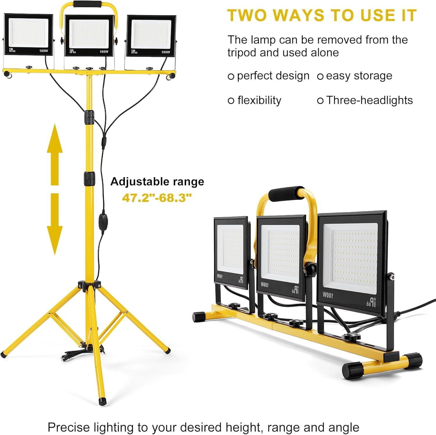 our Review: 30000 Lumen LED Work ​Lights with⁢ Adjustable Tripod ⁣Stand