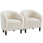 Yaheetech Barrel Chairs, Furry Accent Chairs with Soft Padded Armrest for Living Room Bedroom Waiting Room Office, Set of 2, Ivory