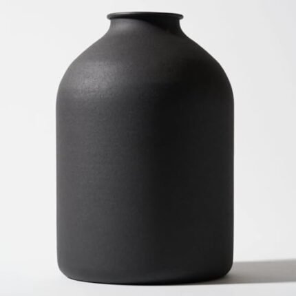 Large Black Vase for Flowers Decor Living Room - 8.6in Tall, Matte Black Arlo Vase for Dining Coffee Table Centerpieces, Wabi Sabi Decor, Big Decorative Modern