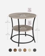 VASAGLE 2-Tier Round Side Table - Steel Frame Nightstand for Small Spaces, Heather Greige & Black - Image 3
