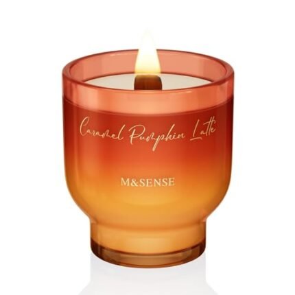 M&SENSE 9.88oz Natural Soy Wax Jar Candle with Wooden Wick | Caramel Pumpkin Latte Scent | 55-Hour Burn & Long-Lasting Burn | Housewarming Gift for Men and Women