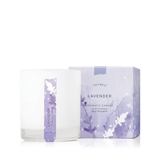 Thymes Lavender Aromatic Jar Candle - 7.5 oz Matte White Thymes Aromatic Jar Candle - Lavender Scented Candle for a Soothing Home Fragrance - Matte White Candles (7.5 oz)