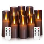 Thorbling Flameless LED Candles, Upgraded Realistic 9 Pcs Flickering Flame Pillar Candles, Battery Operated Candles with Remote Timer, for Romantic Ambiance and Home Decoration (Grey)