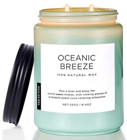 M&SENSE Candle Oceanic Breeze Scented, 19.4oz 110 Hour Long Lasting 2 Wick Pineapple & Mango Scent Natural Soy Candles for Home Scented for Stress Relief & Women/Men