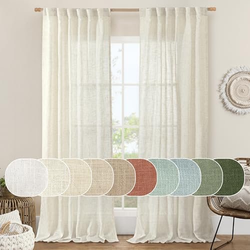LAMIT Natural Ivory Semi-Sheer Linen Curtains, 84" Long, Cream White LAMIT Natural Ivory Semi Sheer Linen Curtains 84 inch Long, Cream White Light Filtering Living Room Panels Back Tab and Rod Pocket Neutral Drapes for Bedroom/Farmhouse, 2 Panels, 52 x 84 Inch