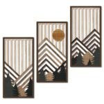 Putuo Decor Boho Mountain Wall Art Set of 3, Rustic Wooden Wall Decor, Nature-Inspired Geometric Artwork, Mid-Century Modern Aesthetic for Living Room, Bedroom, Office Brown 16.5 x 8.6 inch