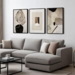 Set of 3 Framed Neutral Abstract Canvas Prints, Minimalist Black & Beige Wall Art for Home or Office, 16x24 Inch. - Image 2