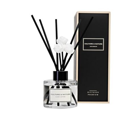 CULTURE & NATURE Reed Diffuser Set 4oz (120ml) Clean Cotton Scented Diffuser with Sticks Home Fragrance Reed Diffuser for Bathroom Shelf Decor