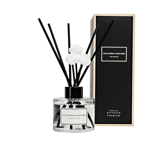 CULTURE & NATURE 4oz Reed Diffuser Set - Clean Cotton CULTURE & NATURE Reed Diffuser Set 4oz (120ml) Clean Cotton Scented Diffuser with Sticks Home Fragrance Reed Diffuser for Bathroom Shelf Decor