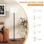 Modern 60" Tall Floor Lamp with White Shade, Foot Pedal Switch for Living Room and Office, Black Pole (Bulb Not Included) - Image 3