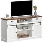 AntsandAnts Coastal Style TV Stand for 65 inch TV, Mid Century Wood Entertainment Center with Storage Cabinets, Tall Farmhouse TV Console Table for Living Room Bedroom, White