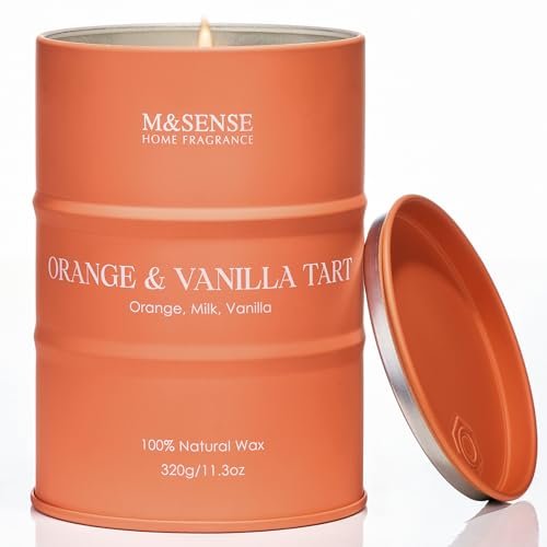 M&SENSE Orange Vanilla Tart Candles: Organic Soy, Non-Toxic, 11.3oz, 70-Hour M&SENSE Orange Vanilla Tart Candles for Home Scented Organic Soy Candle, Clean Non Toxic 11.3oz 70 Hours Long Lasting Burning, Highly Scented Citrus Smelling Candles Cozy Room Decor