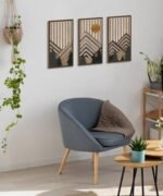 Putuo Decor Boho Mountain Wall Art Set of 3 - Rustic Wooden, Nature-Inspired Geometric Art for Mid-Century Living Spaces (16.5x8.6 in) - Image 7