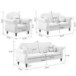 AVZEAR 3-Piece Mid-Century Modern Chesterfield Velvet Sofa Set with Tufted White Couch. - Image 2