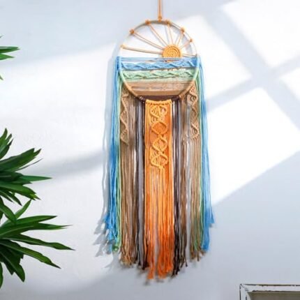 Sunset Wall Art Dream Catcher - Macrame Wall Hanging Large Dreamcatchers, Hand Woven Boho Tapestry Colorful Sun Wall Decor for Bedroom Nursery Living Room Nursery (Sunset)
