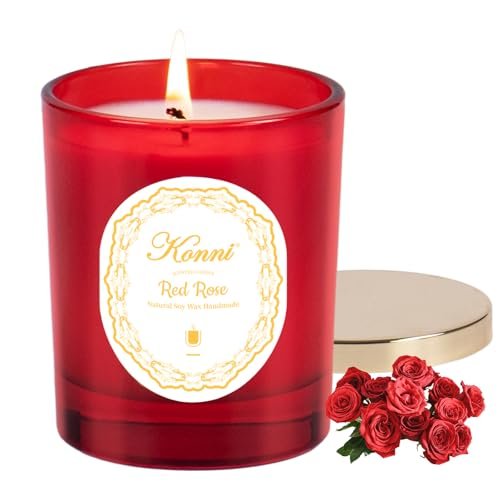 KONNI Red Rose Soy Candle - Aromatherapy Jar with 40-Hour KONNI Scented Candles, Red Rose Soy Candle, Single-Wick Jar Candles Aromatherapy Candle with 40 Hours of Burn Time, Birthday, Valentine, Christmas, Anniversary Present 7 oz