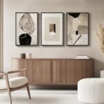 Set of 3 Framed Neutral Abstract Canvas Prints, Minimalist Black & Beige Wall Art for Home or Office, 16x24 Inch. - Image 4