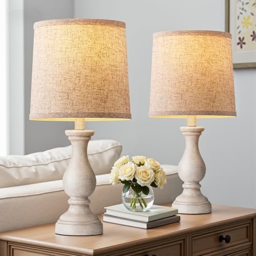 Set of 2 Seealle Farmhouse Table Lamps - Rustic 22" Seealle Farmhouse Table Lamps Set of 2 - Rustic Bedroom Lamps for Living Room, 22" Boho Bedside Lamp for Night Stands End Table Office Desk Lamp Nightstand Clearance Decorating with Linen Shades