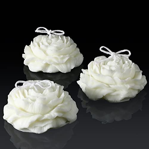 Roowest 3-Pack Floral Shaped Candles - Handmade Soy Wax for Roowest 3 Pcs Flower Shape Trendy Candles Floral Shaped Aesthetic Candle Soy Wax Handmade Minimalism Decorative for Home Spa Yoga Decor Wedding Party Art Gift(White)