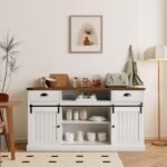 AntsandAnts Coastal TV Stand for 65" TV | Mid-Century Wood Entertainment Center with Storage | Farmhouse Console Table for Living Room or Bedroom - White - Image 9