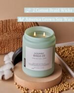 M&SENSE Oceanic Breeze Candle - 19.4oz, 110-hour burn, 2-wick natural soy for stress relief, featuring pineapple & mango. - Image 3