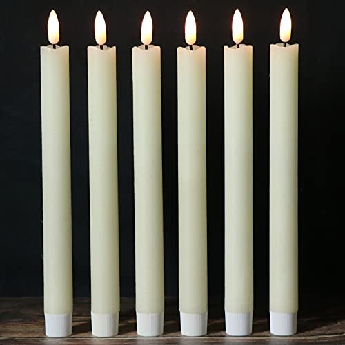 Wondise Ivory Flameless Taper Candles, 6-Pack LED Battery Operated with Wondise Ivory Flameless Taper Candles with Timer, 6 Pack Battery Operated LED Flickering 3D Flame Real Wax Candle, Halloween Christmas Thanksgiving Fireplace Decorations