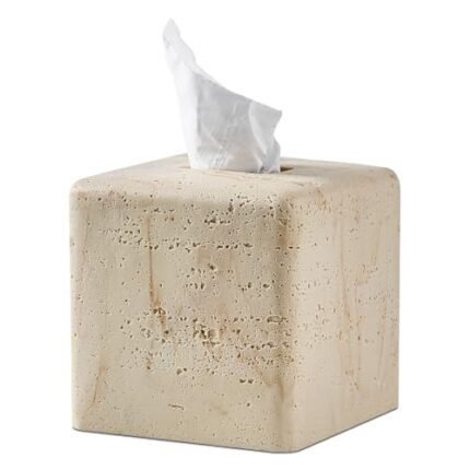 Natural Travertine Textures Tissue Box Cover Square for Home Decor,Resin Heavy Tissue Box Holder for Bathroom Countertop,Tabletop,Bedside Table,Office (Handmade of Resin)