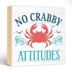 Pishovi Beach Style Wooden Box Sign, Coastal - Themed Desk Decor for Beach House Bathroom Living Room Bedroom, Housewarming Retirement Gifts for Coastal Lover Women Men Coworker Boss (Crab)
