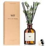WEALD TRIBE Reed Diffuser Set for Bathroom Air Fresheners, Oil Diffuser Sticks with Flower | Eucalyptus & Mint Scent 4.0 fl oz Home Fragrance with Sticks Defusers | House Bedroom Office Shelf Decor
