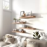 Set of 6 PHPH Light Brown Floating Wooden Wall Shelves, 17-Inch, Perfect for Bedroom Decor - Image 3