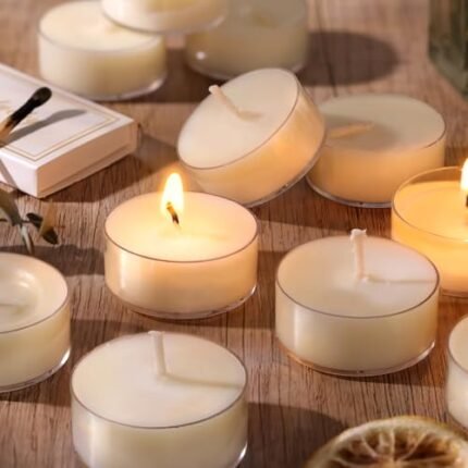 DEVI Soy Wax Tea Lights Candles 100 Pack Paraffin-Free, Soy Tea Lights Bulk-4 Hours Long Burning, Unscented White Small Votive Candles, Votives Bulk for Wedding Baby Shower Favors