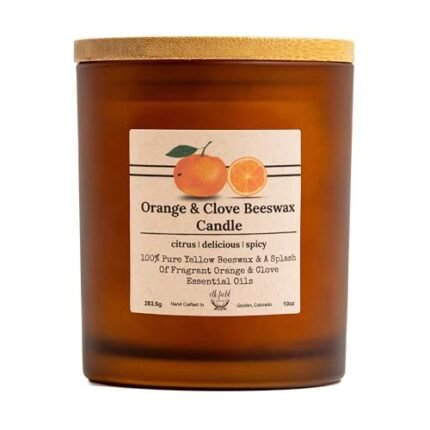 Elk Field Orange Clove Organic Beeswax Candle | 2 Ingredients | 100% Pure Beeswax Candles, Non Toxic, Natural, Organic Candles, Beeswax Candles Scented, Non Toxic Candles, 80 Hour, 10oz