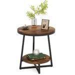 Tribesigns 2-Tier Round End Table with Storage Shelf – Rustic Brown Industrial Nightstand for Small Spaces - Image 9