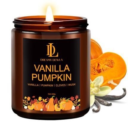 Fall Candle | Vanilla Pumpkin Scented Candle - Autumn Home Decor, 7oz Autumn Soy Candles with 50hr Burn Time, Holiday Thanksgiving Fall Gifts for Women Men