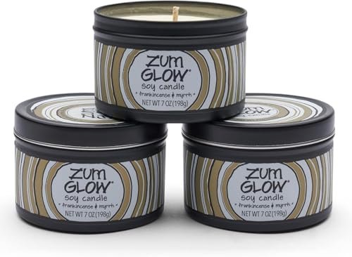 Indigo Wild Glow Frankincense & Myrrh Soy Candle - Essential Zum Indigo Wild Glow Frankincense & Myrrh Candle - Soy Wax Candle with Lead-Free Wick - Relaxing Candles Scented with Essential Oils - Long-Lasting Scented Candles - 30-Hour Burn Time - 7 oz (3 Pack)