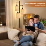 QIYIZM Boho Rattan Floor Lamp: 3-Light Industrial Black Standing Lamp for Living Room & Bedroom - Image 6