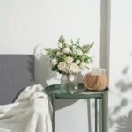 White Silk Roses in Vase - Faux Eucalyptus Flower Arrangement for Home or Office Decor - Image 2