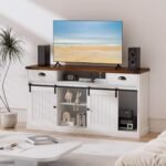 AntsandAnts Coastal TV Stand for 65" TV | Mid-Century Wood Entertainment Center with Storage | Farmhouse Console Table for Living Room or Bedroom - White - Image 6