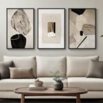 Framed Neutral Abstract Wall Art, Set of 3 Modern Canvas Prints Paintings Artwork for Walls, Minimalist Black and Beige Pictures for Living Room Hallway Stair Bedroom Office Wall Decor 16x24 Inch
