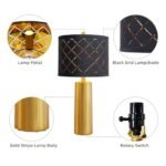 RORIANO Set of 2 Gold Modern Table Lamps with Black Grid Shade - Perfect for Living Room or Bedroom, Includes 2 Bulbs - Image 5
