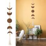 Ausicfen Moon Phase Wall Hanging Wood Beaded with Tassel,Phases of The Moon,Boho Home Decor for Living Room Bedroom Office(Brown)