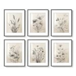 Framed Boho Vintage Botanical Wall Art Set of 6, Black & White Floral Canvas Prints for Farmhouse Decor, 11x14 - Image 8