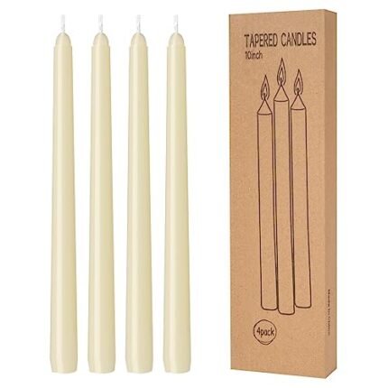 4 Pack Ivory Taper Candles - Taper Candles 10 Inch Dripless, Smokeless & Unscented - 8 Hours Long Burning - Hand Poured Tall Candlesticks - Ideal for Weddings, Dinner Parties, and Home Decor