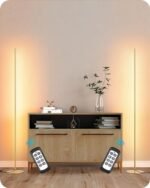 EDISHINE LED Corner Floor Lamp, Set of 2 Minimalist Dimmable Light with Remote, 57.5" Tall Standing Lamp for Living Room, Bedroom, Home Office, 7 Color Temperature 2700-6000K (Gold)